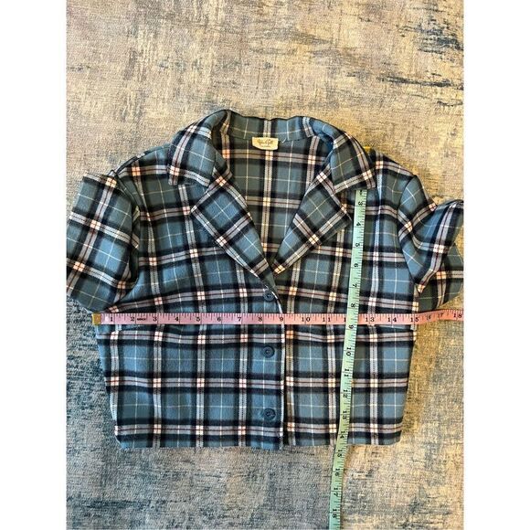 John Galt Blue Plaid Cropped Button Front Top One Size (XS / S) - Picture 4 of 8